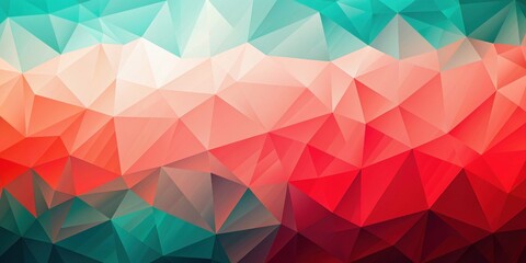 Obraz premium Abstract polygon art in coral red and mint colors, geometric, shapes, abstract, polygon, design, modern, vibrant