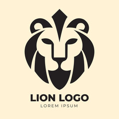 Lion Head logo minimalist template with abstract geometric line art icon logogram concept