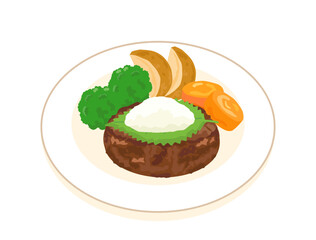 和風おろしハンバーグと野菜の付け合わせのイラスト