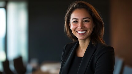 Obraz premium Professional Woman Smiling in Office Environment