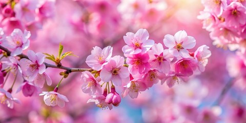 Obraz premium Macro photography of pink sakura flowers, cherry blossoms in full bloom during April , sakura, cherry blossoms