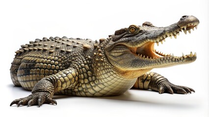 Obraz premium Realistic crocodile facing right with closed mouth and all four legs on the ground, crocodile, reptile, predator, wildlife