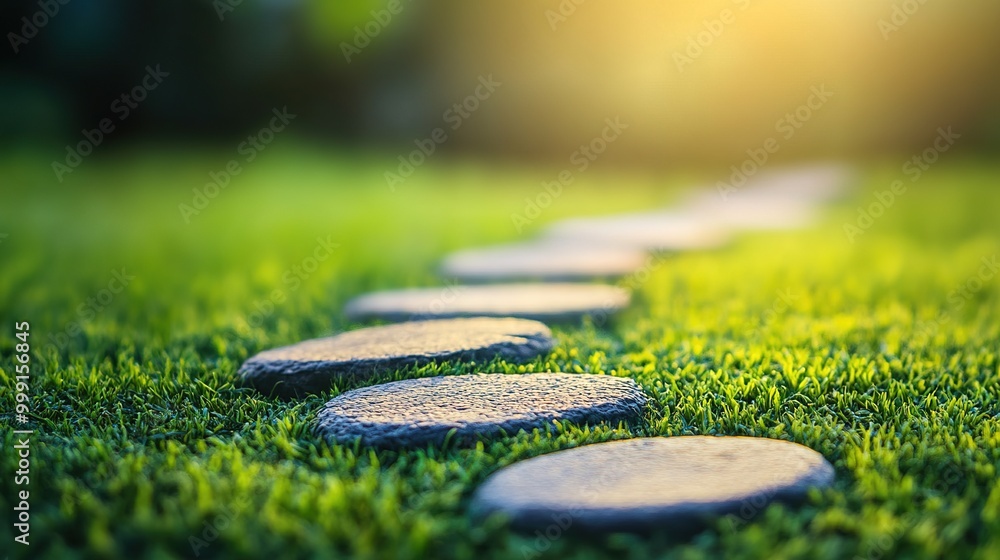 Wall mural Serene Stone Pathway on Lush Green Grass