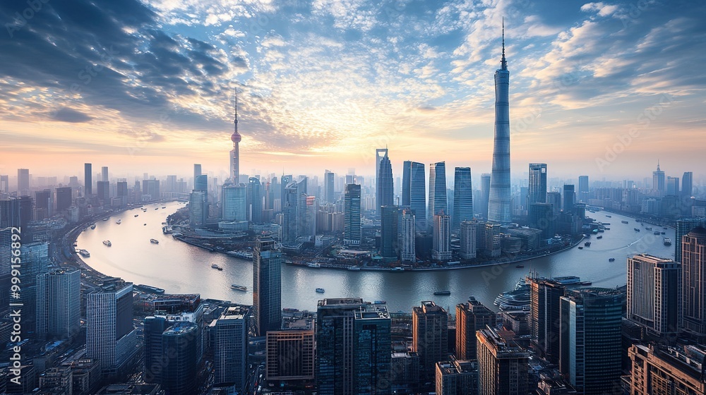 Canvas Prints Stunning Cityscape of Shanghai at Sunset