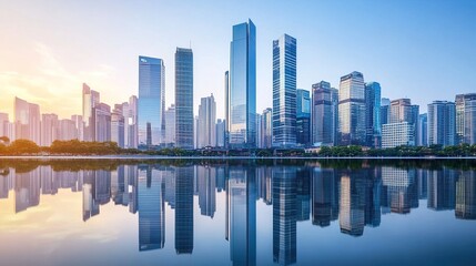 Modern Urban Skyline Reflected in Water