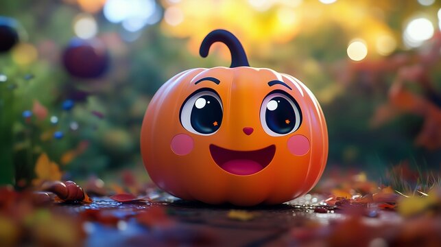 Cute kawaii pumpkin design, ideal for festive Halloween decorations, bringing whimsy and fun to children's spaces with its cheerful expression