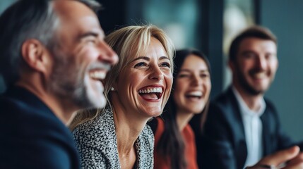 Fototapeta premium Joyful Team Collaboration in Modern Office Setting