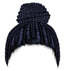 trendy african hair bun with plaits cornrows. black .realistic 3d.
 fashion beauty style.
