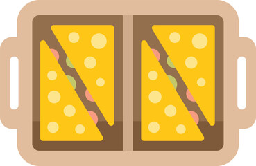 This vector illustration shows a lunchbox containing two halves of delicious sandwiches with cheese and vegetables, perfect for themes like lunch, snacks, or healthy eating