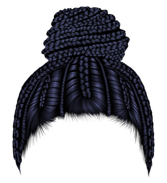 trendy african hair bun with plaits cornrows. black .realistic 3d.
&nbsp;fashion beauty style.
