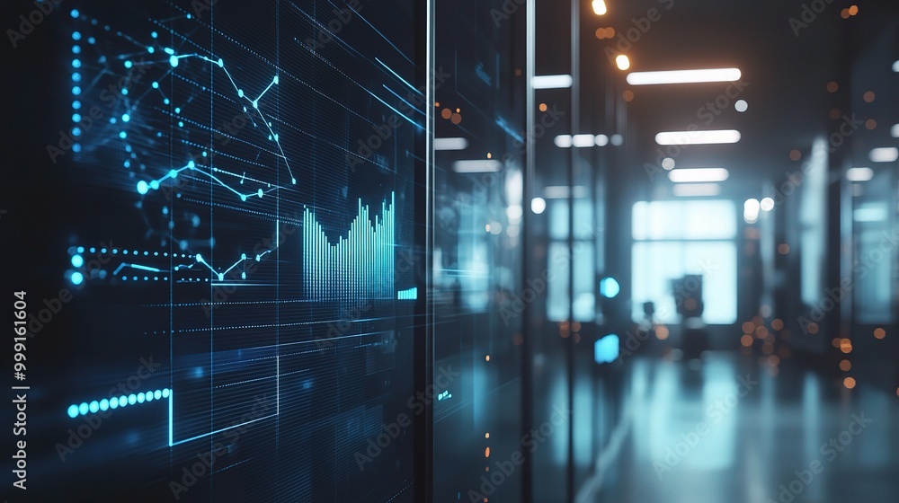 Poster high-tech data visualization in modern office environment
