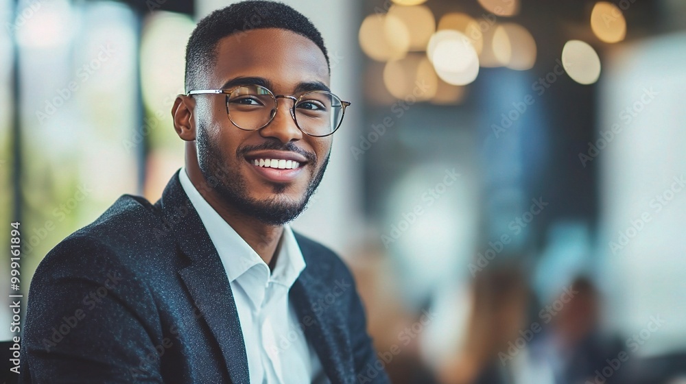 Wall mural Smiling Young Man in Modern Office Setting