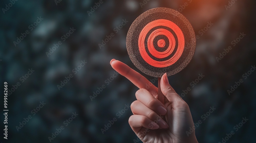 Aufkleber finger pointing at red target on blurred background