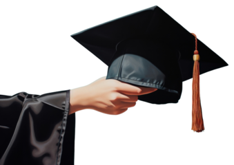 PNG Hand holding graduation cap intelligence mortarboard achievement.