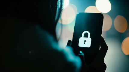 Close-up of smartphone screen with privacy lock icon and hand partially covering it, highlighting the significance of phone security and personal data protection