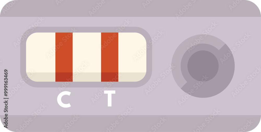 Poster rapid antigen test cassette showing a positive result with two red lines indicating the presence of 