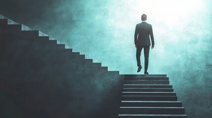 Man Walking Up Stairs in a Mysterious Setting