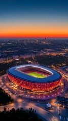 Allianz Arena Munich Aerial View at Sunset.