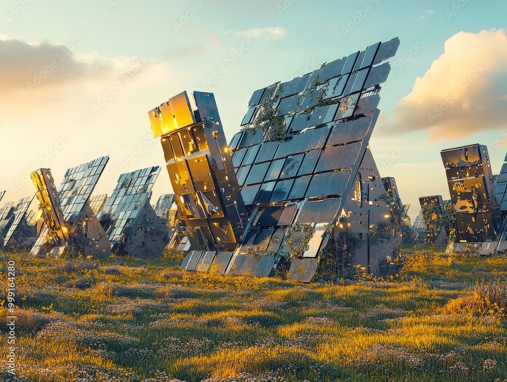 Poster a closed-loop recycling system for solar panels, ensuring that every component is reused in the prod