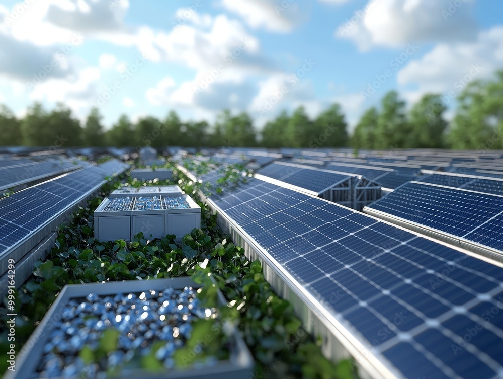 Poster a closed-loop recycling system for solar panels, ensuring that every component is reused in the prod