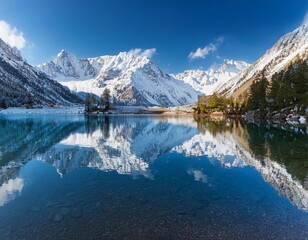 Snow-Capped Alps Under a Clear Blue Sky, Showcasing Europe's Majestic Mountains