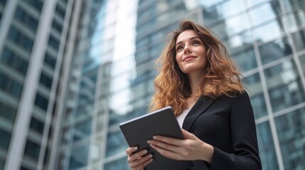 Fototapeta premium Confident Woman in Business Setting with Tablet