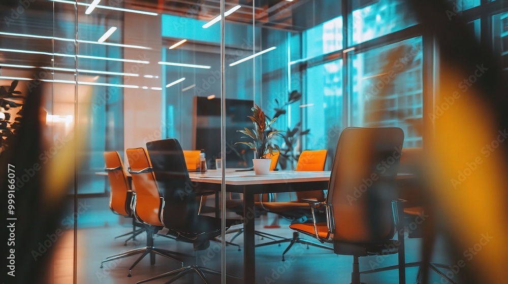 Poster Modern Conference Room with Bright Chairs and Windows