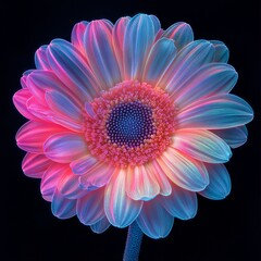 daisy flower in holographic style and dark background