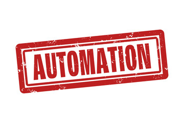 automation. A red stamp isolated on white background.