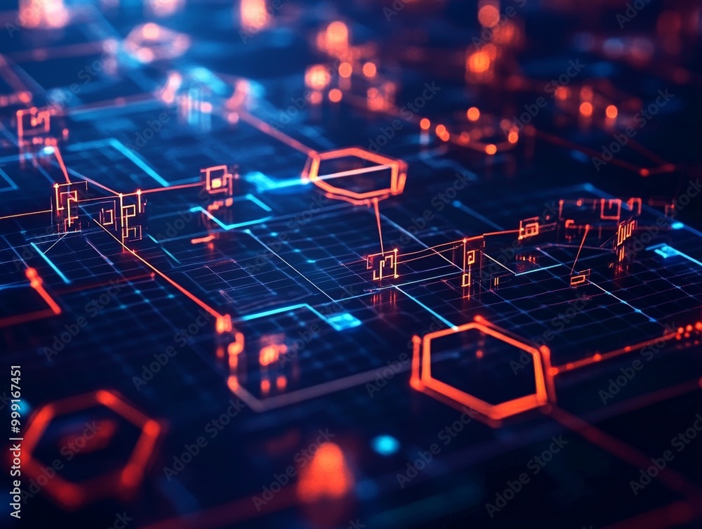 Poster a digital system with a highlighted vulnerability, showing gaps in firewall protection and potential