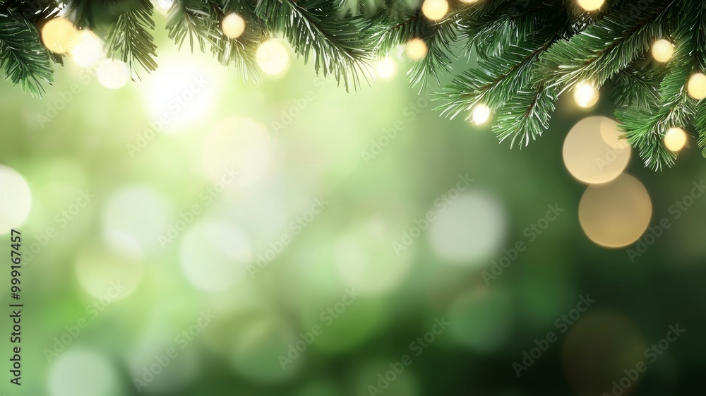 Poster a green background with a tree and lights on it