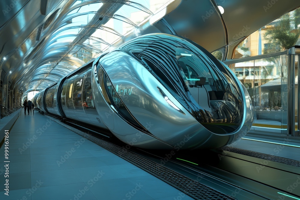 Poster a futuristic transportation system designed using biomimicry principles, where the form and mechanic