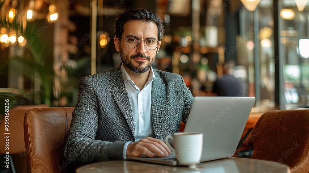 Canvas Prints Professional man working in modern cafe setting