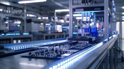 Fototapeta premium 3d render of a modern industrial automation system in a factory.