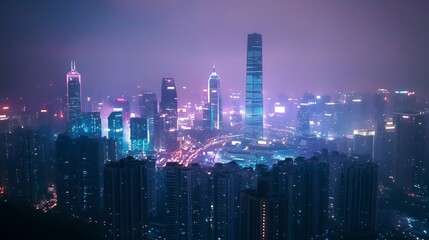 Obraz premium Night View of Urban Architecture in Shenzhen. 