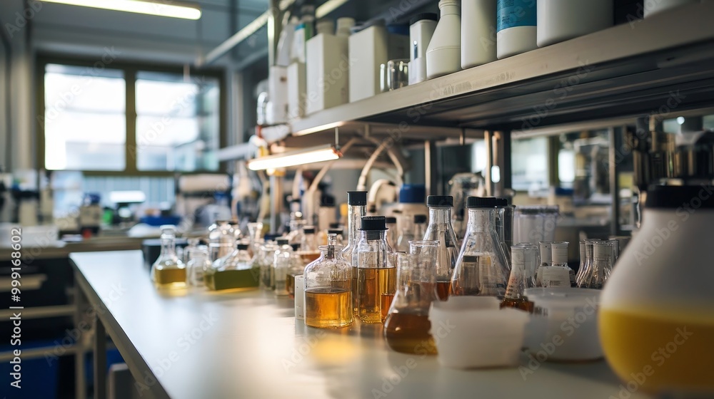 Poster a lab developing bioplastic recycling technology, focusing on converting waste bioplastics into usab