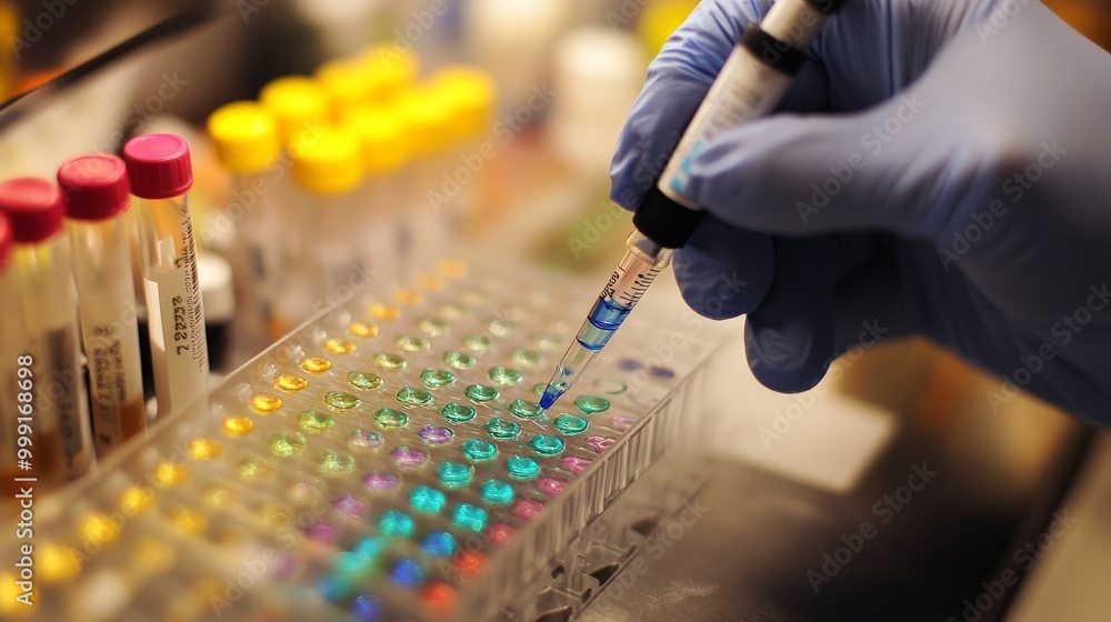 Poster a lab focused on synthetic genomics, where scientists build custom dna sequences to create new organ