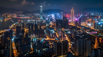 Obraz premium Night View of Urban Architecture in Shenzhen. 