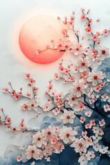 A painting of a cherry blossom tree with pink flowers