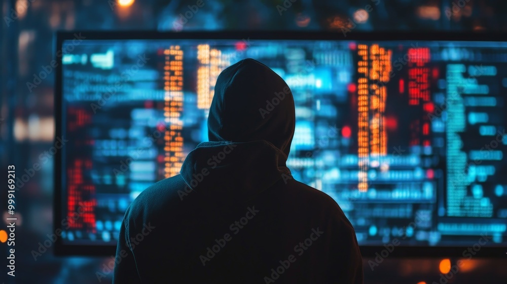 Poster a massive cyber attack on a corporate network, with hackers targeting systems and firewalls being ov