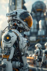 A futuristic humanoid robot in a high-tech environment, showcasing advanced technology.