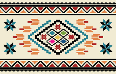 
Ethnic tribal colorful background. Seamless tribal pattern, folk embroidery, tradition geometric ornament. Traditional design for fabric, textile, print, rug, paper