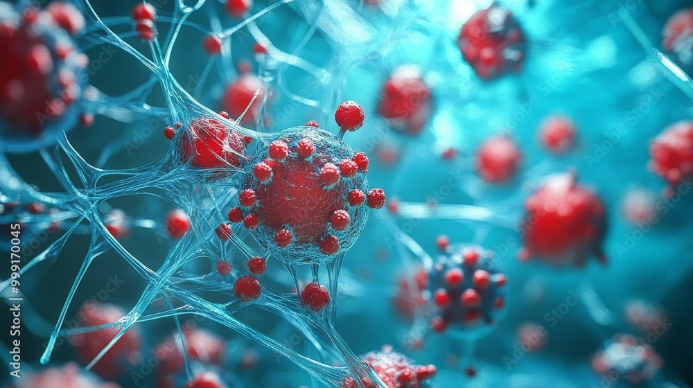 Poster nanotechnology integrated into biology, where nano-sized sensors monitor cellular functions in real-