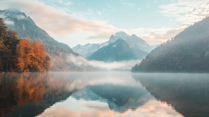 Fototapeta premium Positive quote on a serene lake reflecting the mountains, perfect for peaceful, nature-inspired messages.