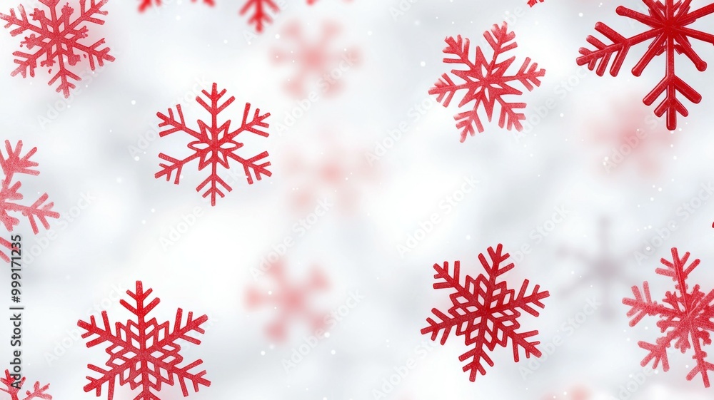 Poster a snowflake with a red tip is flying through the air