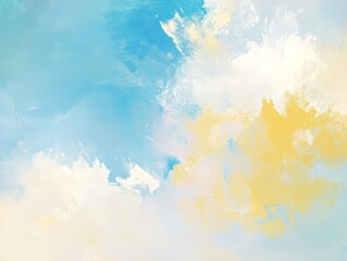 Positive quote over a pastel abstract painting with light blues and yellows for a soft, cheerful design.