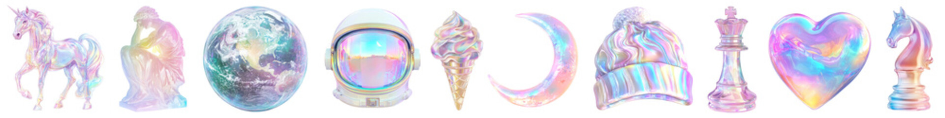 Pastel iridescent shape png cut out element set