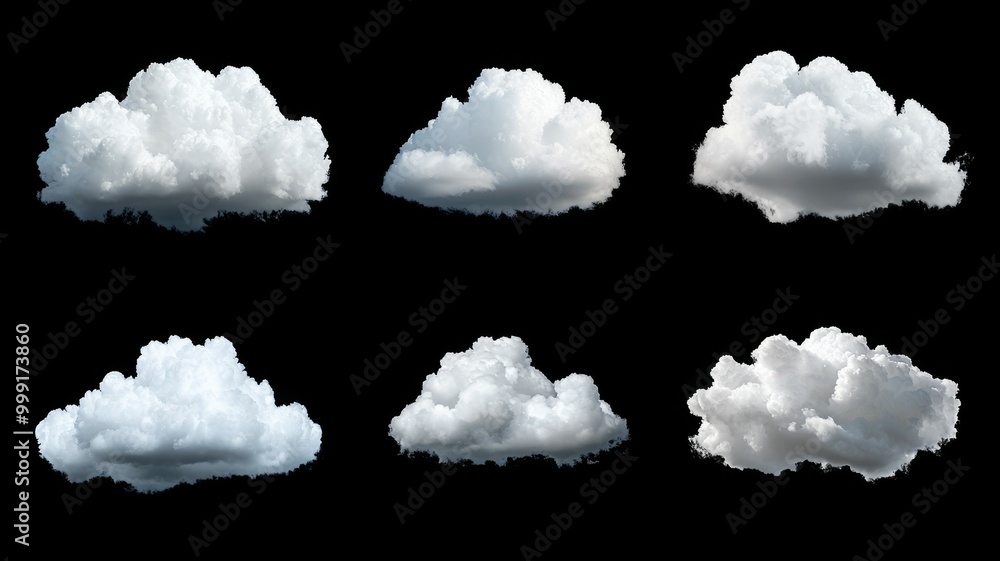 Poster A series of six different clouds, each varying in size and shape