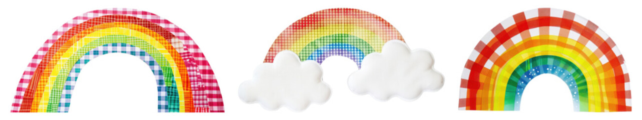 Fototapeta premium Gingham collage rainbow png cut out element set