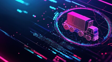 Futuristic Transparent Touchscreen with Live Freight Data and Transport Schedules, Smart Shipping Network Interface Technology with Copy Space for Text